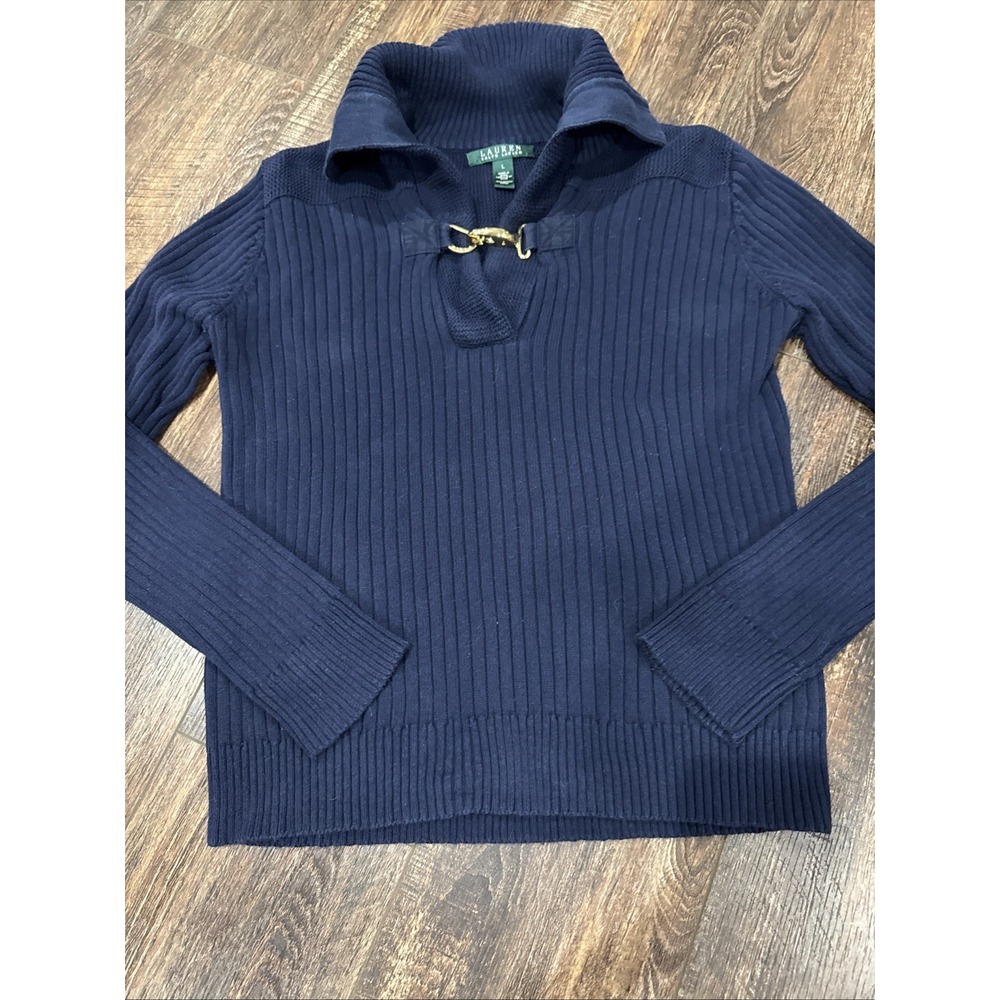 Lauren Ralph Lauren Sweater Women's Large Navy Blue Lobster Clasp preppy casual